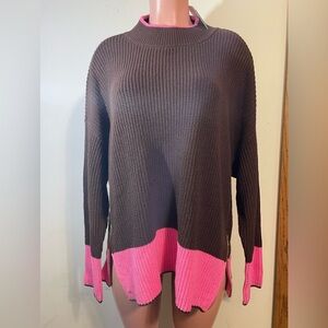 Crown & Ivy sweater women's Medium mock‎ neck brown/pink side zipper NWT
